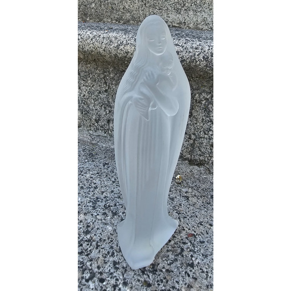 MIKASA CELEBRATION SOLID GLASS FROSTED MADONNA AND CHILD FIGURINE - Picture 1 of 4